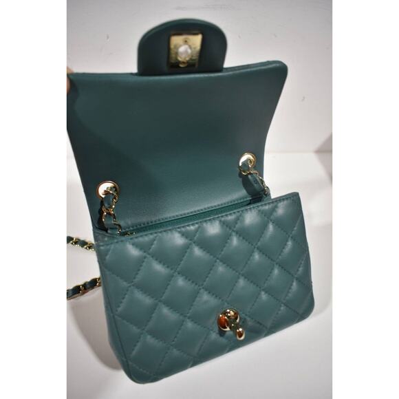 Chanel 21A Green Square Mini Flap CC Logo Quilted Gold Chain Crossbody Bag - Picture 8 of 9
